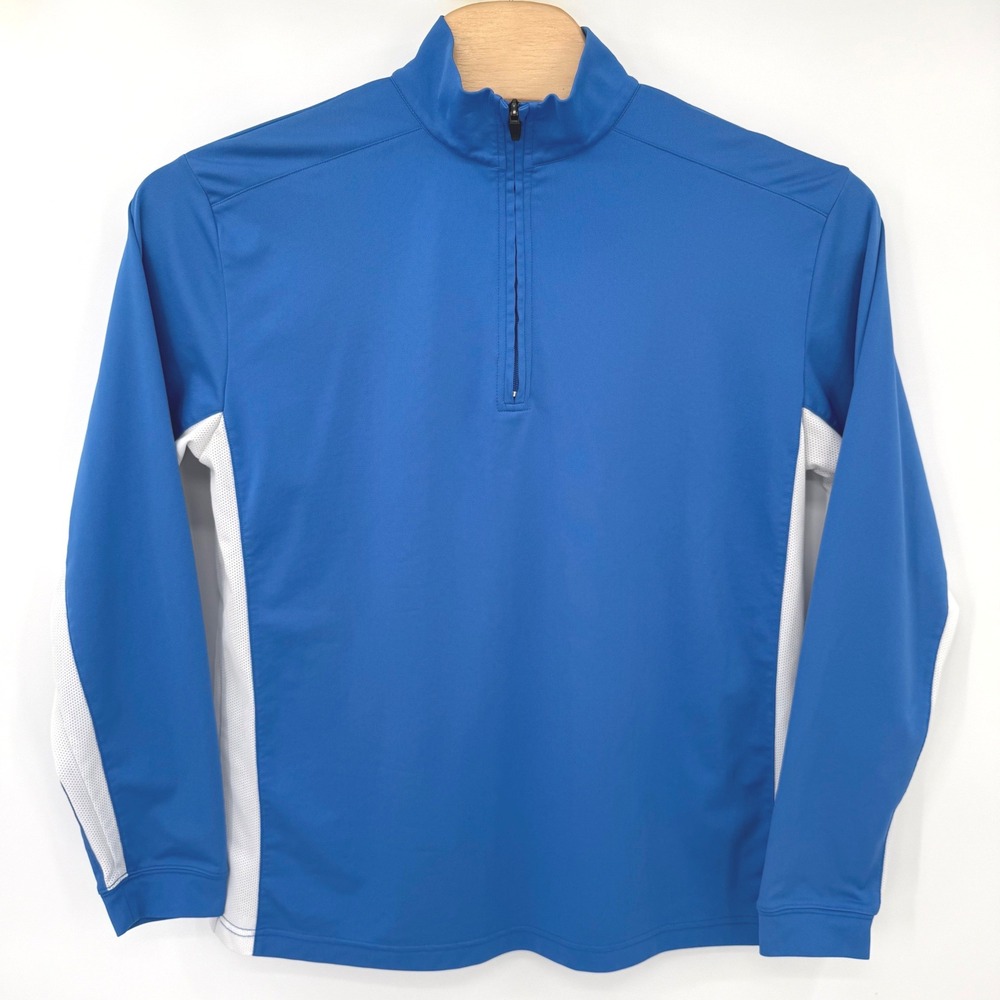 Straight Down Pullover Men Large Blue 1/4 Zip Mesh Panel Performance Athletic